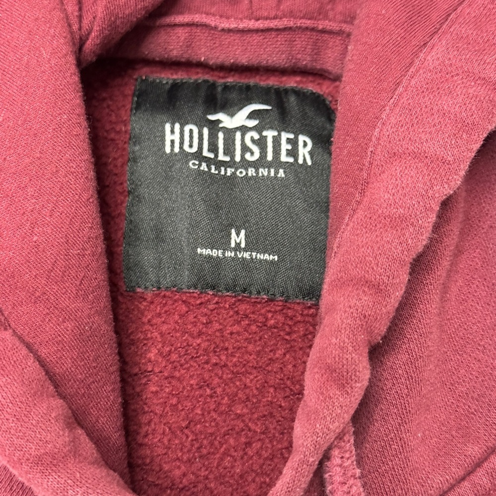 Hollister Hoodie Mens M Burgundy Embroidered Logo Pullover Fleece Sweatshirt - Picture 3 of 7